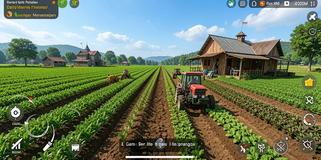 Screenshot gameplay A200M menunjukkan aktivitas bertani yang seru.