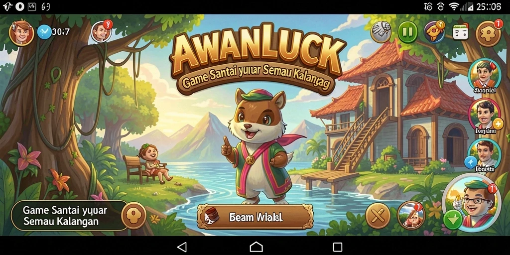 Screenshot utama menunjukkan gameplay santai AWANLUCK yang penuh warna.