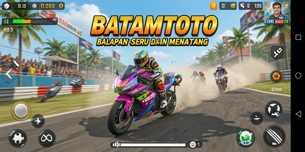 Gameplay seru BATAMTOTO dengan balapan motor yang cepat.