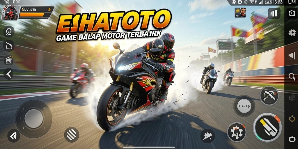 Tampilan gameplay ESHATOTO yang penuh aksi di sirkuit balap.
