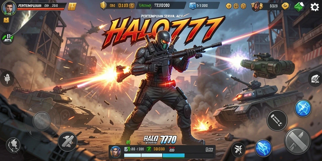 Screenshot menunjukkan aksi intense dan grafis menawan dalam HALO777.