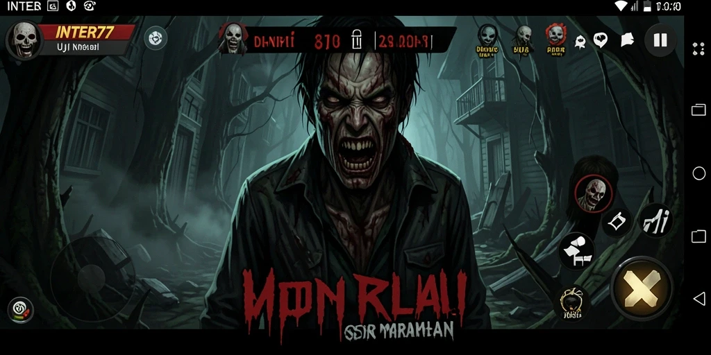 Screenshot INTER77 menunjukkan suasana gameplay horor yang menegangkan.