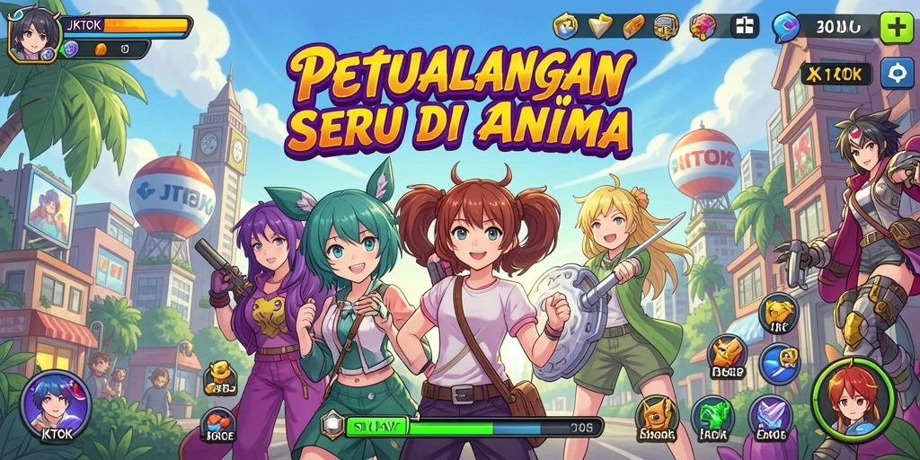 Tampilan gameplay JKTOK yang penuh aksi dan karakter anime.