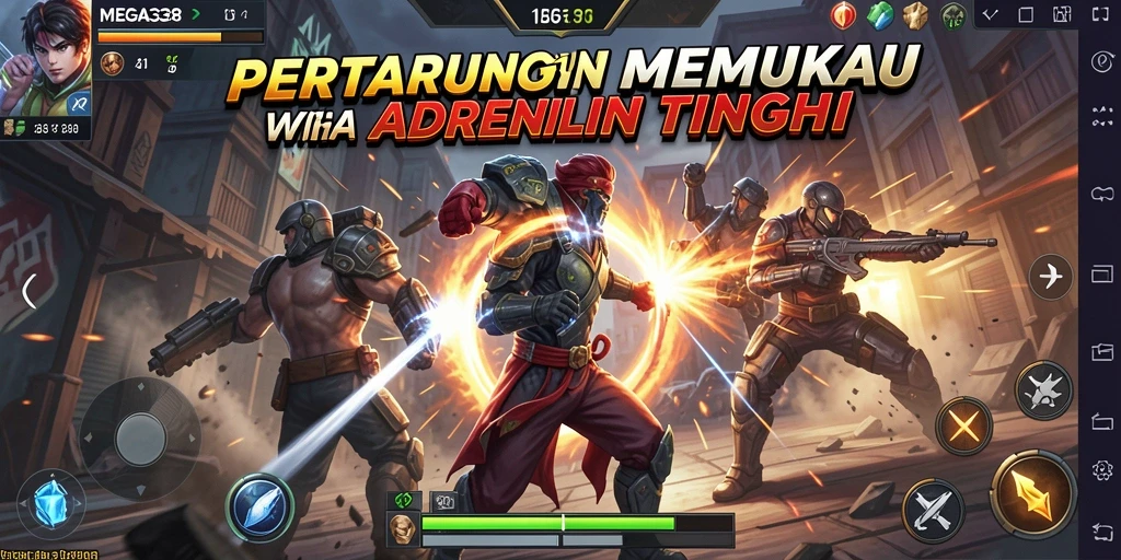 Tampilan gameplay menegangkan di arena pertarungan MEGA338.