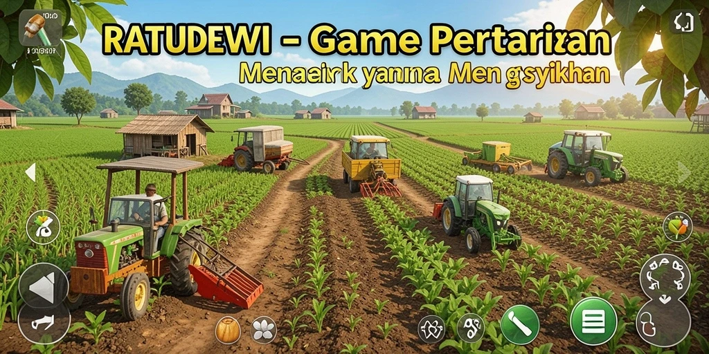 Tampilan permainan <strong>RATUDEWI</strong> yang menampilkan aktivitas pertanian yang menyenangkan.