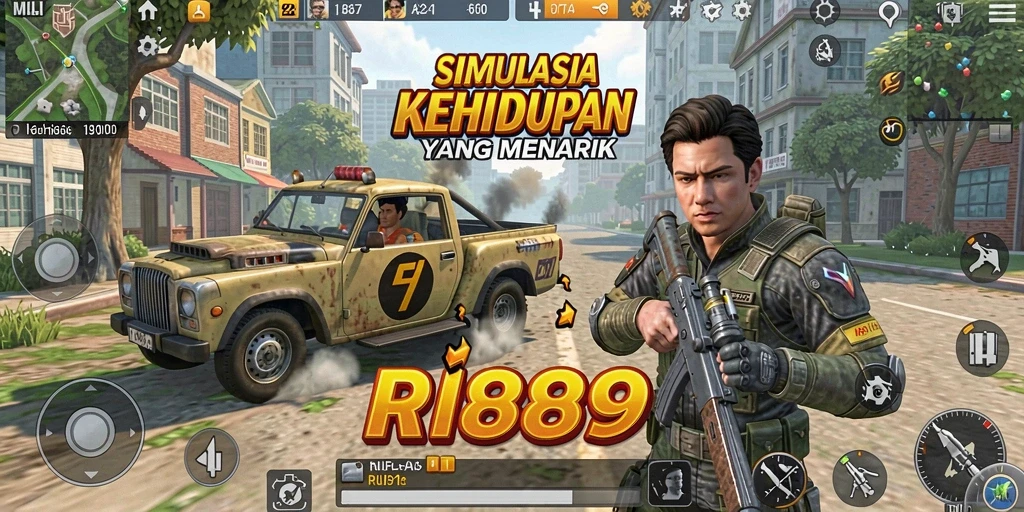 Screenshot utama RI889 menampilkan gameplay simulasi kehidupan yang mendalam.
