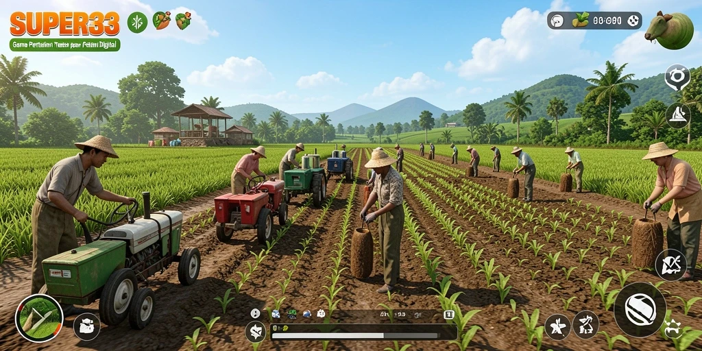 Gameplay SUPER33 yang menarik dengan elemen pertanian yang kaya.