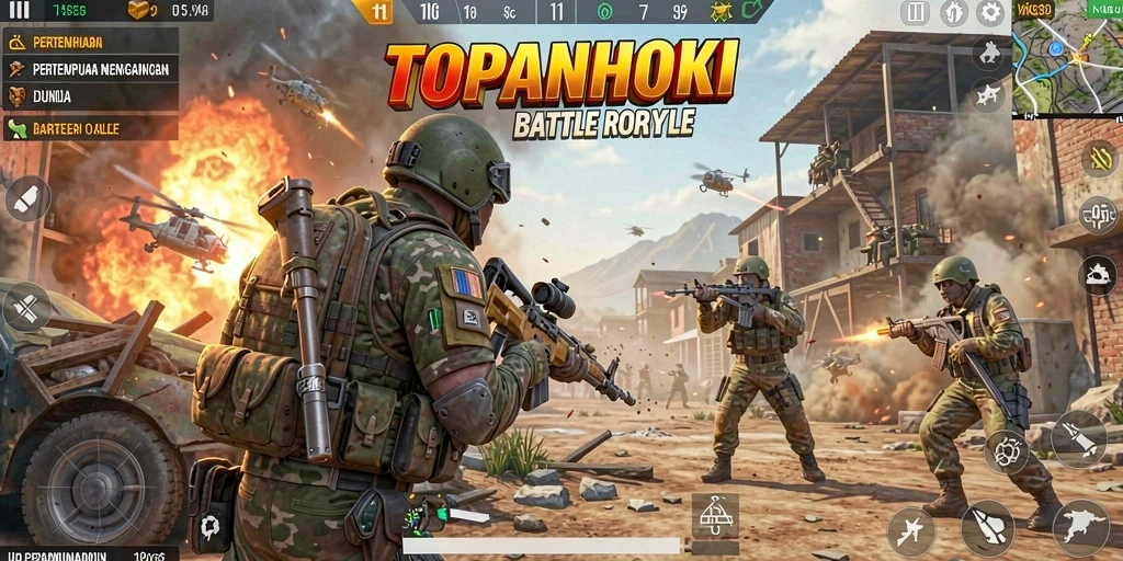 Screenshot gameplay intens dalam Battle Royale TOPANHOKI.