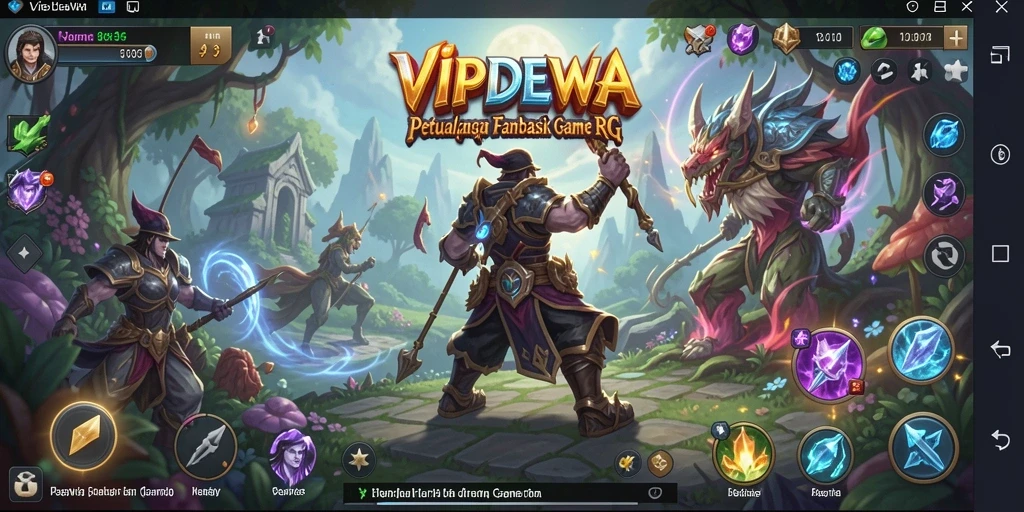 Screenshot gameplay VIPDEWA yang menarik dengan pertarungan epik dan karakter yang berwarna-warni.